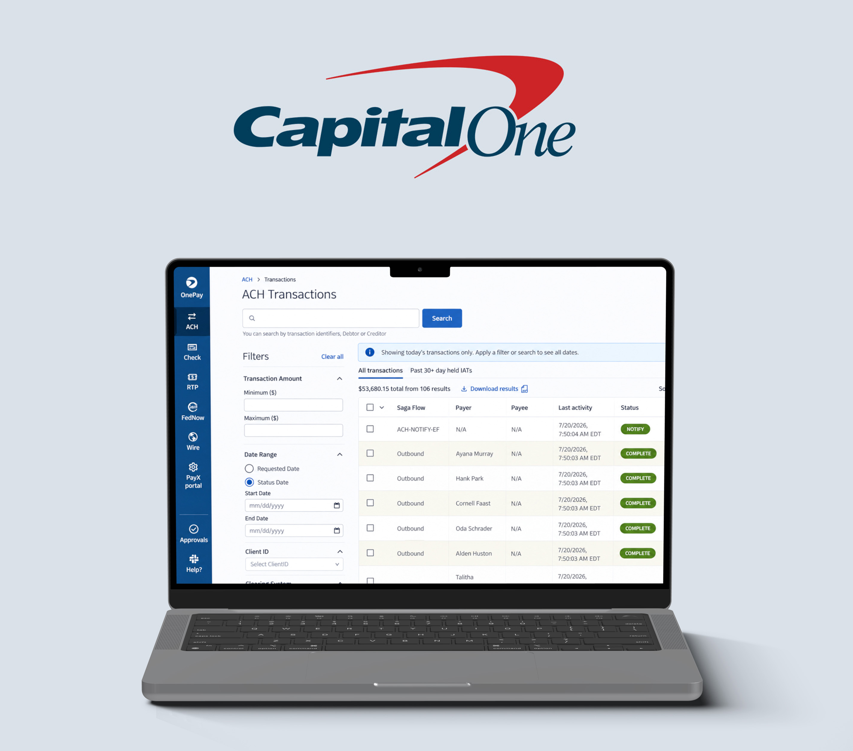 OnePay interface shown on a device mockup